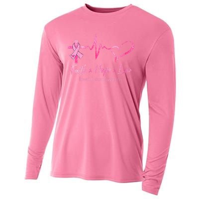 Faith Hope Love Breast Cancer Awareness Ribbon Heartbeat Cooling Performance Long Sleeve Crew