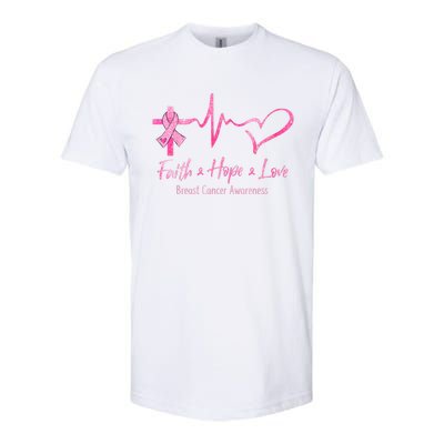 Faith Hope Love Breast Cancer Awareness Ribbon Heartbeat Softstyle CVC T-Shirt