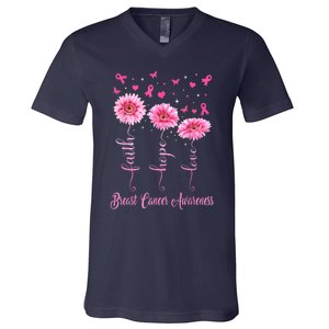 Faith Hope Love Daisy Pink V-Neck T-Shirt