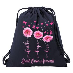 Faith Hope Love Daisy Pink Drawstring Bag