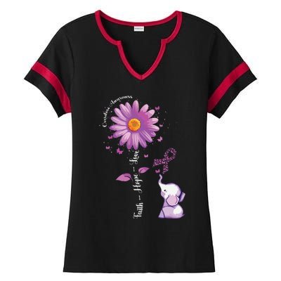 Faith Hope Love Sunflower Elephant Overdose Awareness Ladies Halftime Notch Neck Tee