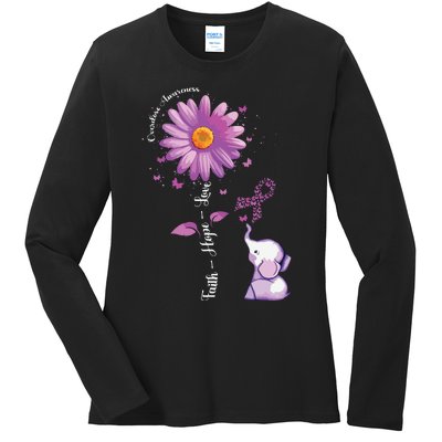 Faith Hope Love Sunflower Elephant Overdose Awareness Ladies Long Sleeve Shirt