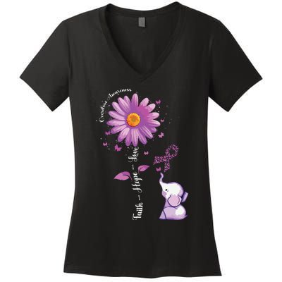 Faith Hope Love Sunflower Elephant Overdose Awareness Women's V-Neck T-Shirt