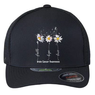 Faith Hope Love Brain Cancer Awareness Flower Gifts Flexfit Unipanel Trucker Cap