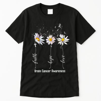 Faith Hope Love Brain Cancer Awareness Flower Gifts Tall T-Shirt