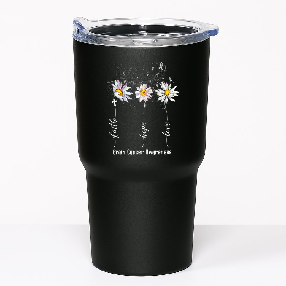 Faith Hope Love Brain Cancer Awareness Flower Gifts Tumbler