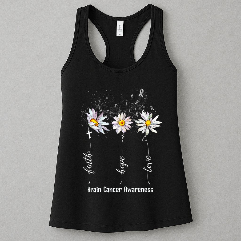 Faith Hope Love Brain Cancer Awareness Flower Gifts Womens Tank Top