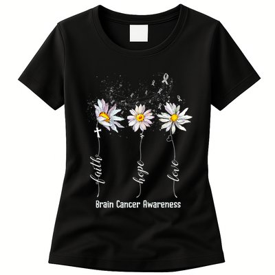 Faith Hope Love Brain Cancer Awareness Flower Gifts Womens T-Shirt
