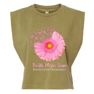 Faith Hope Love Breast Cancer Awareness Flower Pink Garment-Dyed Women's Muscle Tee