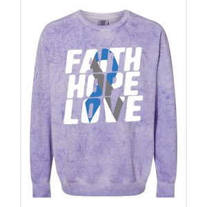 Faith Hope Love Diabetes Awareness Blue Ribbon Cool Gift Colorblast Crewneck Sweatshirt