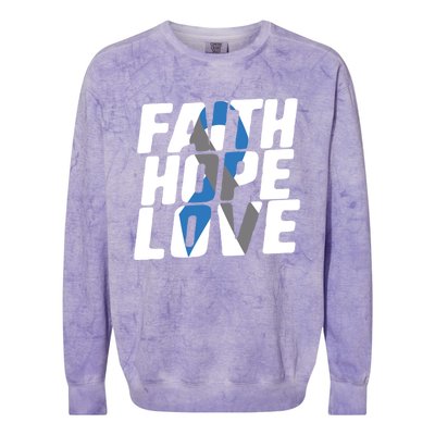 Faith Hope Love Diabetes Awareness Blue Ribbon Cool Gift Colorblast Crewneck Sweatshirt