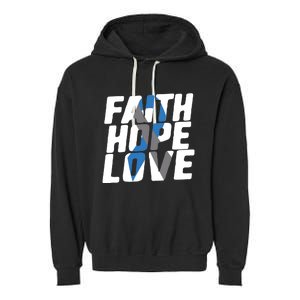 Faith Hope Love Diabetes Awareness Blue Ribbon Cool Gift Garment-Dyed Fleece Hoodie