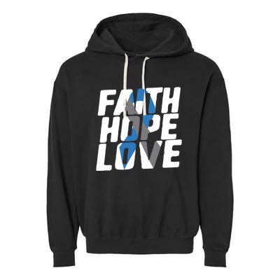 Faith Hope Love Diabetes Awareness Blue Ribbon Cool Gift Garment-Dyed Fleece Hoodie