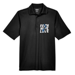 Faith Hope Love Diabetes Awareness Blue Ribbon Cool Gift Men's Origin Performance Pique Polo