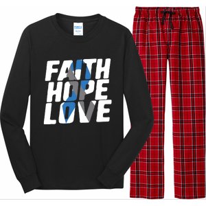 Faith Hope Love Diabetes Awareness Blue Ribbon Cool Gift Long Sleeve Pajama Set