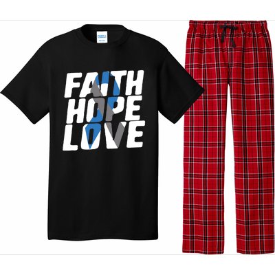 Faith Hope Love Diabetes Awareness Blue Ribbon Cool Gift Pajama Set