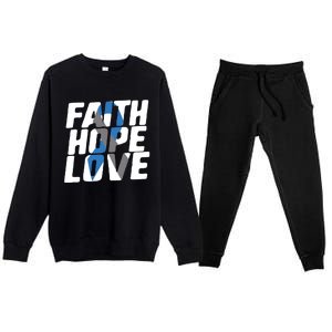 Faith Hope Love Diabetes Awareness Blue Ribbon Cool Gift Premium Crewneck Sweatsuit Set