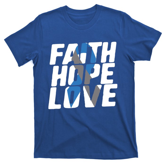 Faith Hope Love Diabetes Awareness Blue Ribbon Cool Gift T-Shirt