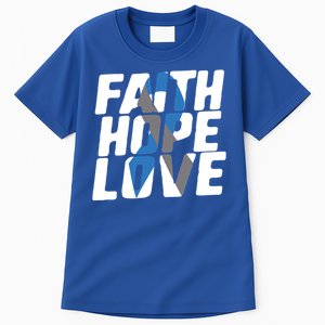 Faith Hope Love Diabetes Awareness Blue Ribbon Cool Gift Tall T-Shirt