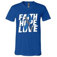 Faith Hope Love Diabetes Awareness Blue Ribbon Cool Gift V-Neck T-Shirt