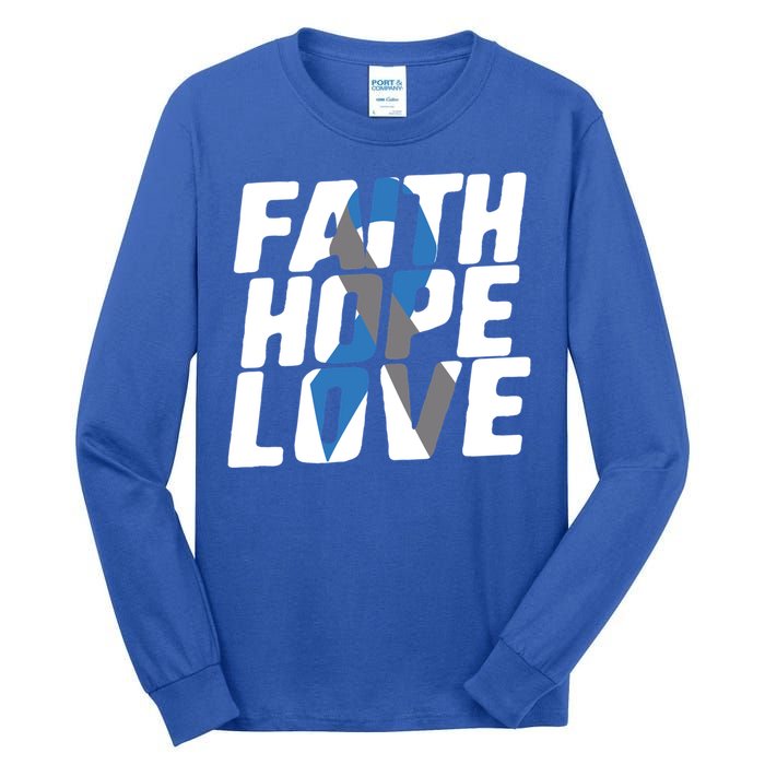 Faith Hope Love Diabetes Awareness Blue Ribbon Cool Gift Tall Long Sleeve T-Shirt