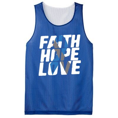 Faith Hope Love Diabetes Awareness Blue Ribbon Cool Gift Mesh Reversible Basketball Jersey Tank