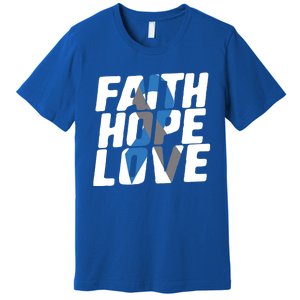 Faith Hope Love Diabetes Awareness Blue Ribbon Cool Gift Premium T-Shirt