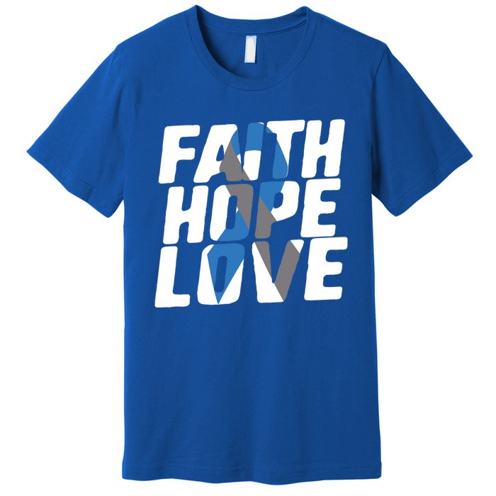 Faith Hope Love Diabetes Awareness Blue Ribbon Cool Gift Premium T-Shirt