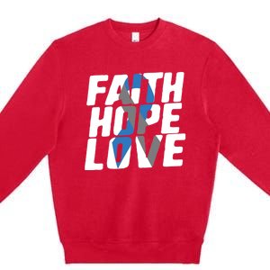 Faith Hope Love Diabetes Awareness Blue Ribbon Cool Gift Premium Crewneck Sweatshirt