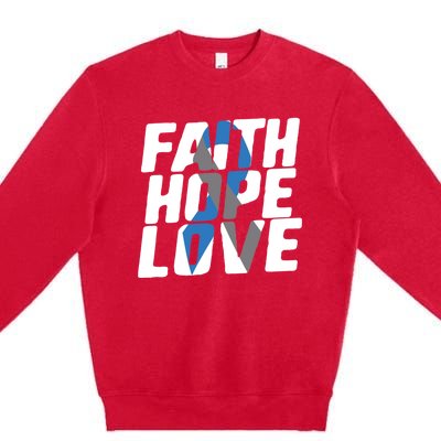 Faith Hope Love Diabetes Awareness Blue Ribbon Cool Gift Premium Crewneck Sweatshirt