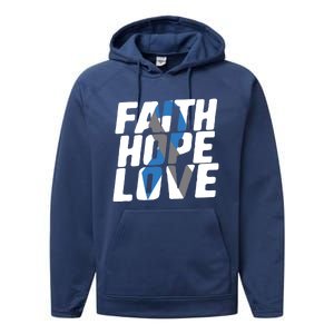 Faith Hope Love Diabetes Awareness Blue Ribbon Cool Gift Performance Fleece Hoodie