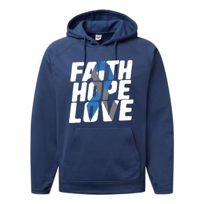 Faith Hope Love Diabetes Awareness Blue Ribbon Cool Gift Performance Fleece Hoodie