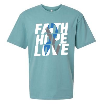 Faith Hope Love Diabetes Awareness Blue Ribbon Cool Gift Sueded Cloud Jersey T-Shirt