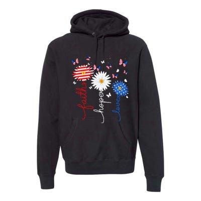 Faith Hope Love Butterfly Daisy 4th Of July Christian Women Premium Hoodie