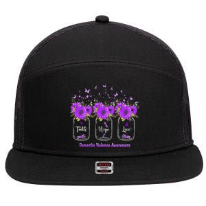 Faith Hope Love Domestic Violence Awareness Purple Sunflower Cute Gift 7 Panel Mesh Trucker Snapback Hat