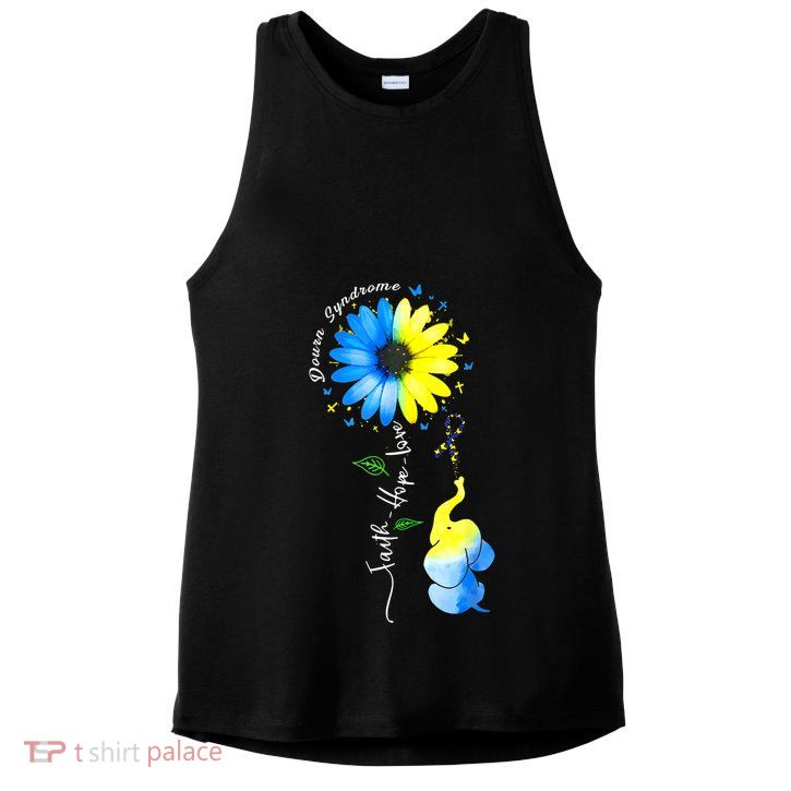 Faith Hope Love Awareness DownS Syndrome The Blue Elephant Ladies PosiCharge Tri-Blend Wicking Tank