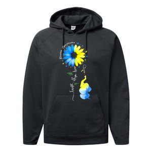 Faith Hope Love Awareness DownS Syndrome The Blue Elephant Performance Fleece Hoodie