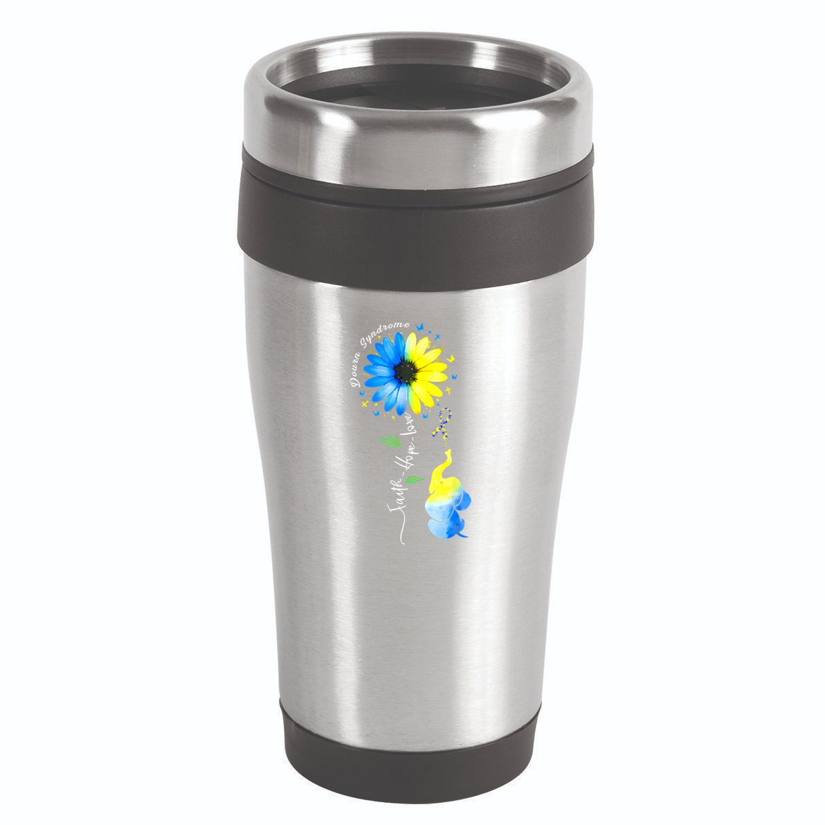 Faith Hope Love Awareness DownS Syndrome The Blue Elephant 16oz Travel Tumbler