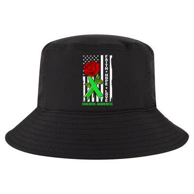 Faith Hope Love Scoliosis Awareness USA Rose Flag Cool Comfort Performance Bucket Hat