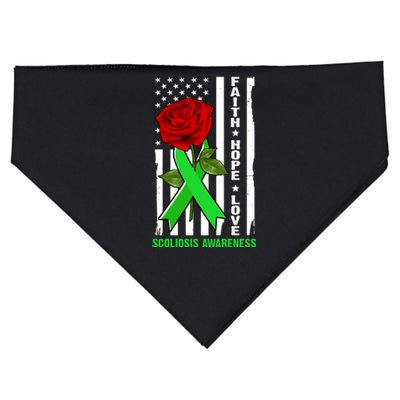 Faith Hope Love Scoliosis Awareness USA Rose Flag USA-Made Doggie Bandana