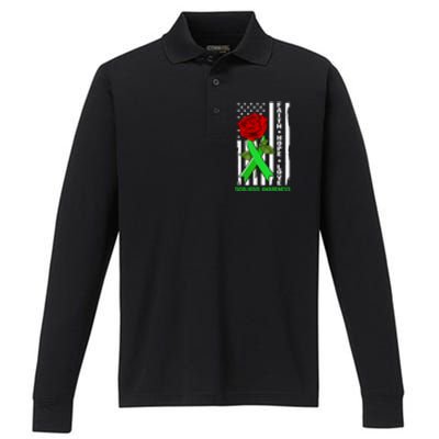 Faith Hope Love Scoliosis Awareness USA Rose Flag Performance Long Sleeve Polo