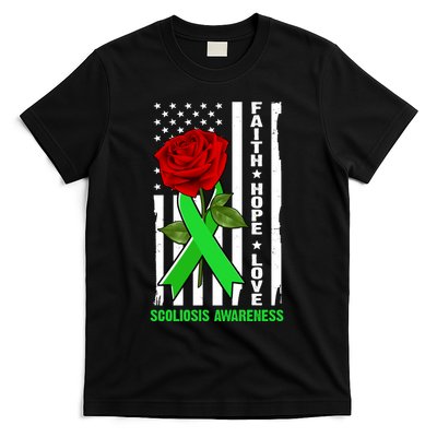 Faith Hope Love Scoliosis Awareness USA Rose Flag T-Shirt