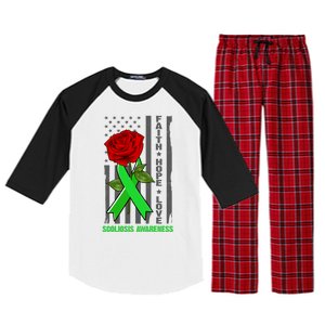 Faith Hope Love Scoliosis Awareness USA Rose Flag Raglan Sleeve Pajama Set