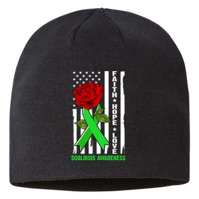 Faith Hope Love Scoliosis Awareness USA Rose Flag Sustainable Beanie