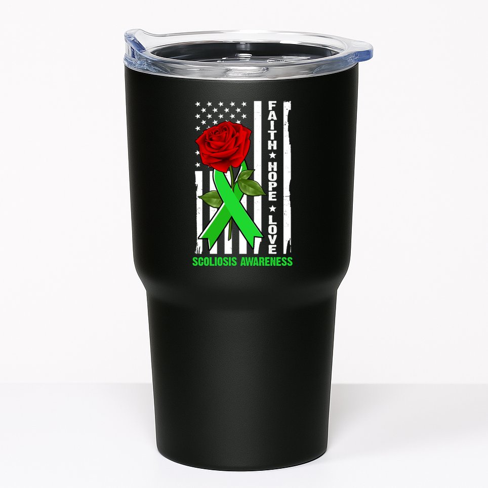 Faith Hope Love Scoliosis Awareness USA Rose Flag Tumbler