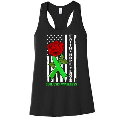 Faith Hope Love Scoliosis Awareness USA Rose Flag Women's Racerback Tank