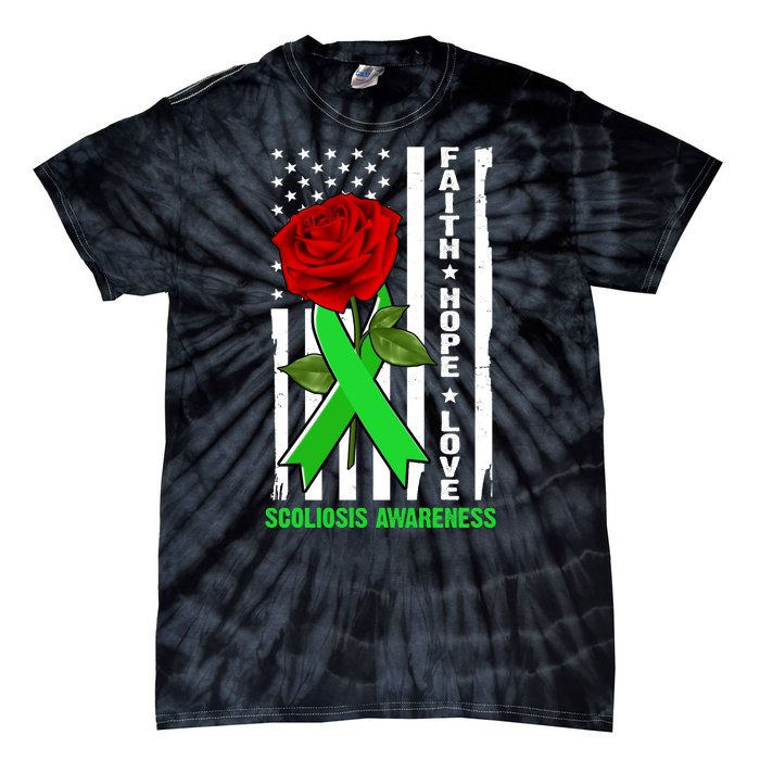 Faith Hope Love Scoliosis Awareness USA Rose Flag Tie-Dye T-Shirt