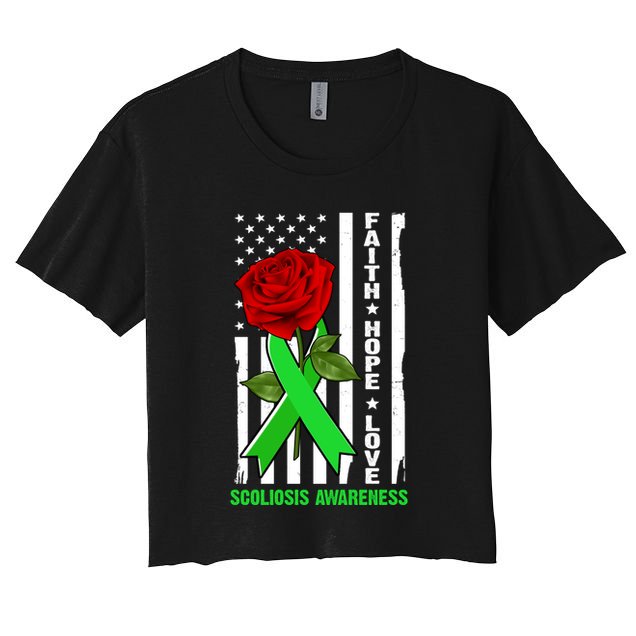 Faith Hope Love Scoliosis Awareness USA Rose Flag Crop Top