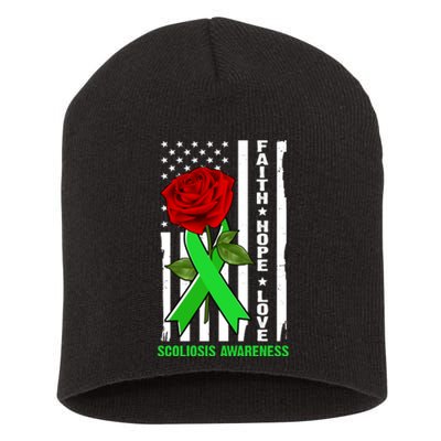 Faith Hope Love Scoliosis Awareness USA Rose Flag Short Acrylic Beanie