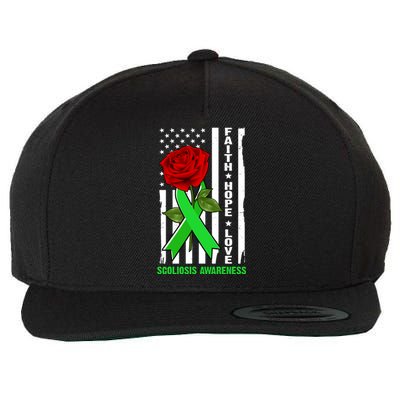 Faith Hope Love Scoliosis Awareness USA Rose Flag Wool Snapback Cap